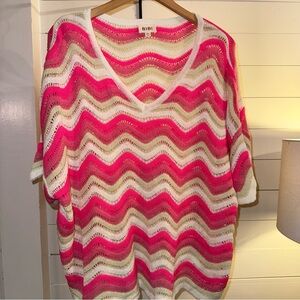 BiBi Pink and White Chevron Knit Top Plus Size 3x